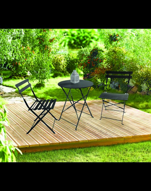 Mistral tuinset van zwart metaal, tafel en 2 klapstoelen - 110x70x70cm/41x45x80cm