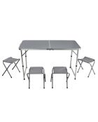 Faltbarer Campingtisch mit 4 Hockern aus grauem Aluminium - 120x60x67 cm