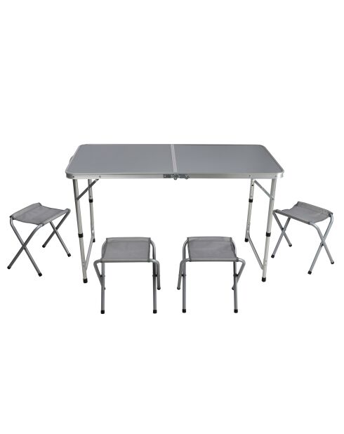 Faltbarer Campingtisch mit 4 Hockern aus grauem Aluminium - 120x60x67 cm