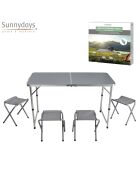 Faltbarer Campingtisch mit 4 Hockern aus grauem Aluminium - 120x60x67 cm