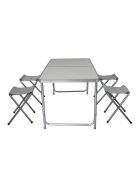 Faltbarer Campingtisch mit 4 Hockern aus grauem Aluminium - 120x60x67 cm