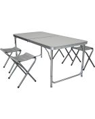 Faltbarer Campingtisch mit 4 Hockern aus grauem Aluminium - 120x60x67 cm
