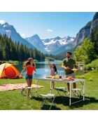 Faltbarer Campingtisch mit 4 Hockern aus grauem Aluminium - 120x60x67 cm