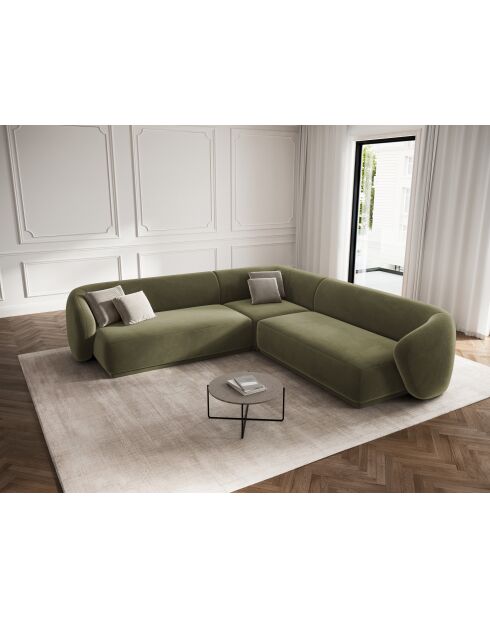 Louis 5-zits groene symmetrische fluwelen hoekbank - 256x256x74 cm