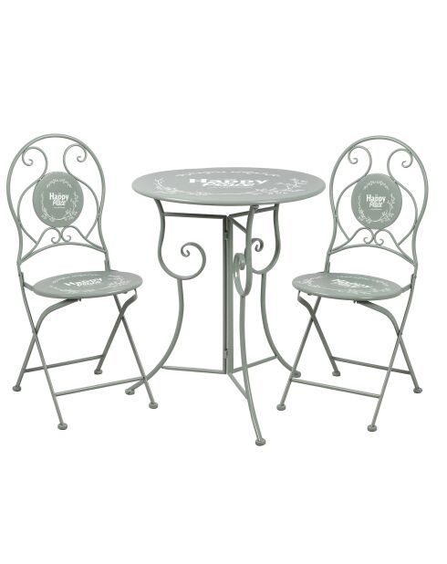 Ensemble de jardin, table et 2 chaises pliables en métal Menton gris - 45x45x41cm/55x42 x 94cm