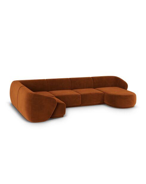 Canapé d'angle panoramique (côté gauche) velours Louis 6 places terracotta - 336x166x74 cm