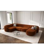 Canapé d'angle panoramique (côté gauche) velours Louis 6 places terracotta - 336x166x74 cm