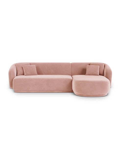 Canapé d'angle droit velours Louis 4 places rose - 260x155x74 cm