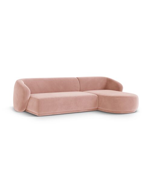 Canapé d'angle droit velours Louis 4 places rose - 260x155x74 cm