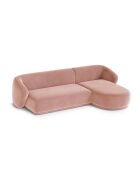 Canapé d'angle droit velours Louis 4 places rose - 260x155x74 cm