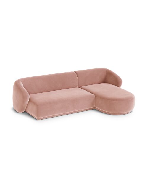 Canapé d'angle droit velours Louis 4 places rose - 260x155x74 cm