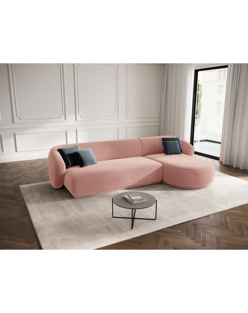 Canapé d'angle droit velours Louis 4 places rose - 260x155x74 cm