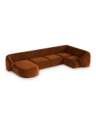 Canapé d'angle panoramique (côté droit) velours Louis 6 places terracotta - 336x166x74 cm