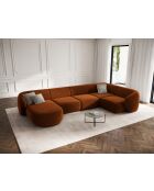 Canapé d'angle panoramique (côté droit) velours Louis 6 places terracotta - 336x166x74 cm