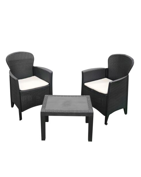 Mobili da giardino Le plastik Akita con cuscini e tavolo nero - 59x46x40cm
