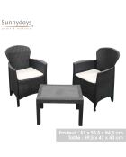 Salon de jardin Le plastik Akita avec coussins et table noir- 59x46x40cm