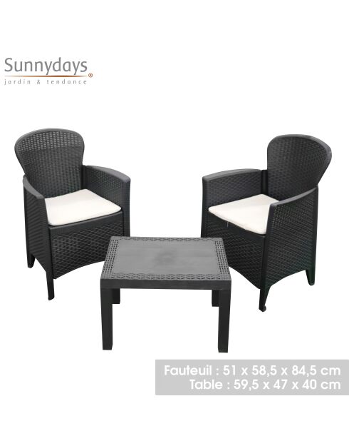 Mobili da giardino Le plastik Akita con cuscini e tavolo nero - 59x46x40cm