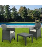 Salon de jardin Le plastik Akita avec coussins et table noir- 59x46x40cm