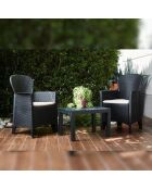 Salon de jardin Le plastik Akita avec coussins et table noir- 59x46x40cm