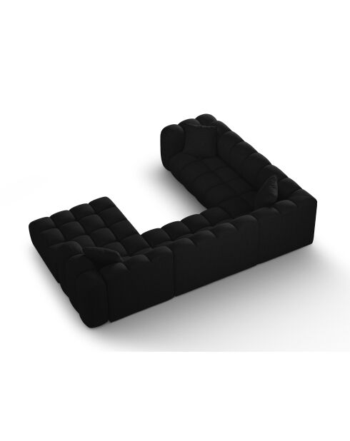 Canapé d'angle gauche panoramique modulable Elise 6 places noir - 330x238x70 cm