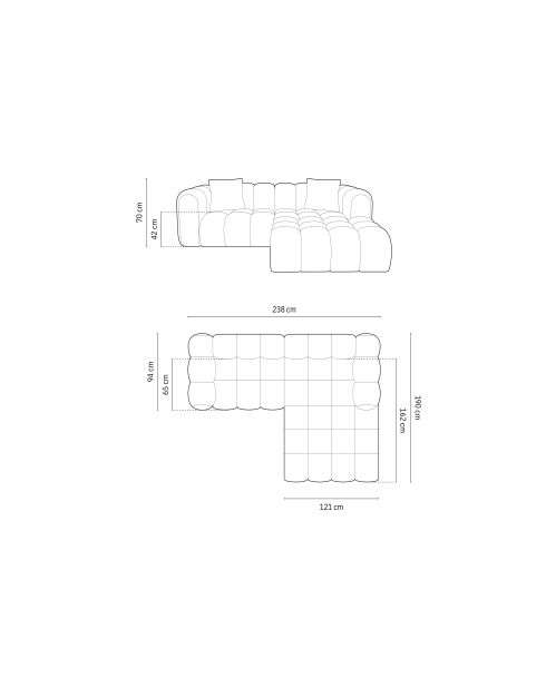 Canapé d'angle droit modulaire Elise 3 places beige - 238x190x70 cm