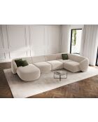 Canapé d'angle panoramique (côté droit) velours Louis 6 places beige - 336x166x74 cm