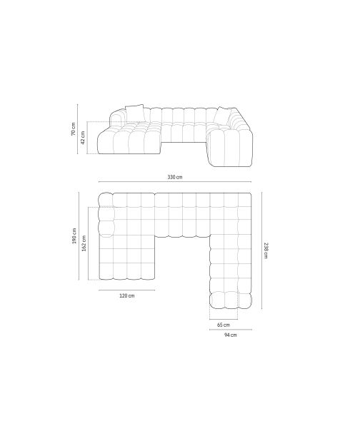 Canapé d'angle droit panoramique modulable Elise 6 places noir - 330x238x70 cm