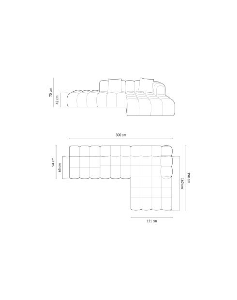 Sofá de esquina derecha modular negro Elise de 4 plazas - 300x190x70 cm