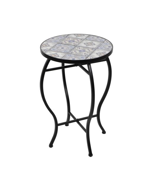 Bistro Lisboa zittafel in mozaïek en zwart metaal - 35×35×54cm