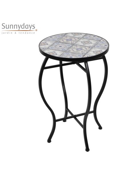 Bistro Lisboa zittafel in mozaïek en zwart metaal - 35×35×54cm