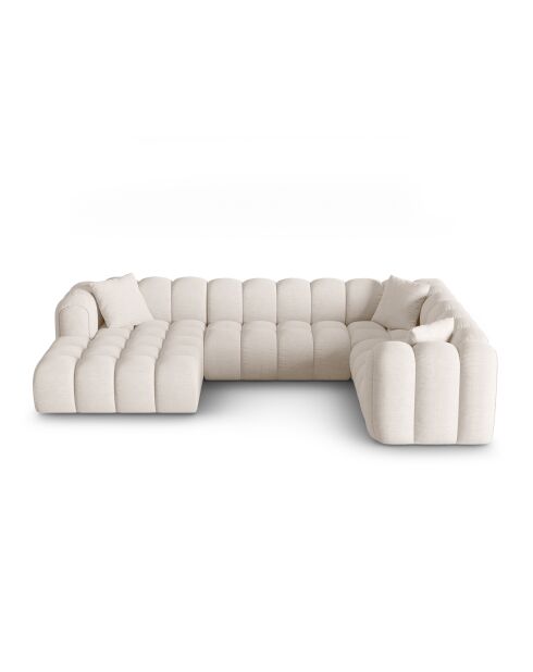 Canapé d'angle droit panoramique modulable Elise 6 places beige - 330x238x70 cm