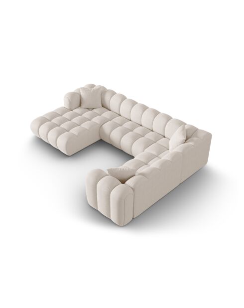 Canapé d'angle droit panoramique modulable Elise 6 places beige - 330x238x70 cm