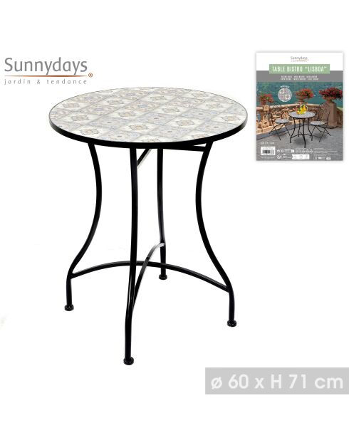 Bistro Lisboa tafel in mozaïek en zwart metaal - 60×60×71cm