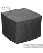 Table et coffre de jardin Naxos effet rotin - 54x54x39,5 cm