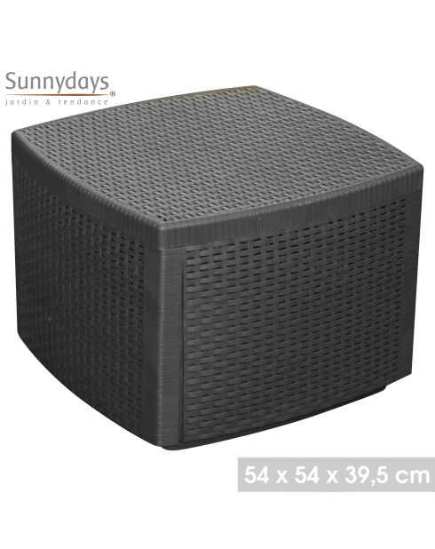Table et coffre de jardin Naxos effet rotin - 54x54x39,5 cm
