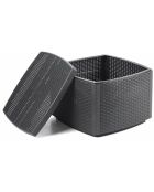 Table et coffre de jardin Naxos effet rotin - 54x54x39,5 cm