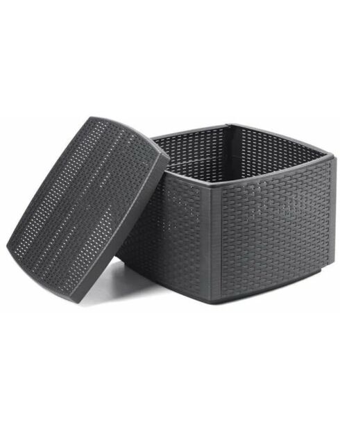 Table et coffre de jardin Naxos effet rotin - 54x54x39,5 cm