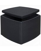 Table et coffre de jardin Naxos effet rotin - 54x54x39,5 cm