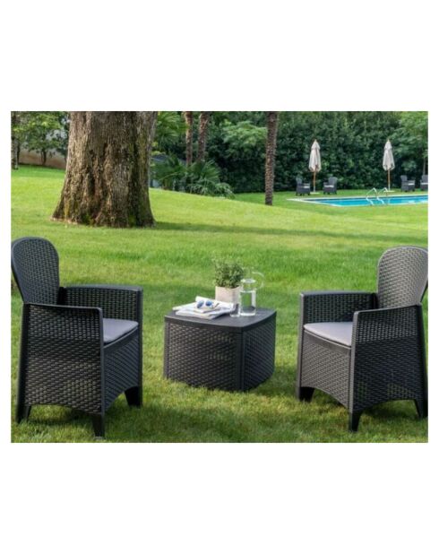Table et coffre de jardin Naxos effet rotin - 54x54x39,5 cm