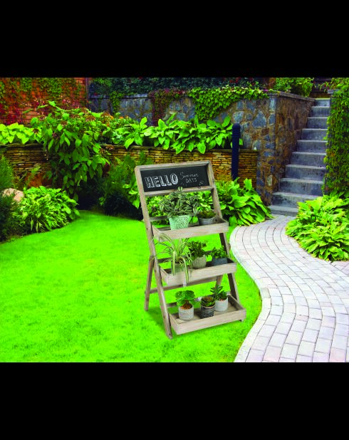 Etagère pour plantes à 3 niveaux avec ardoise + craies Mon jardin - 45x43x78 cm