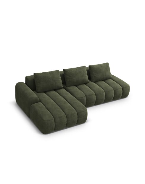 Canapé d'angle gauche velours convertible avec coffre de rangement Simona 4 places vert - 275x142x84 cm