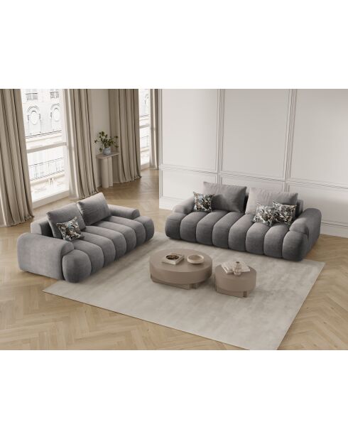 Canapé velours Simona 2 places gris - 175x100x84 cm