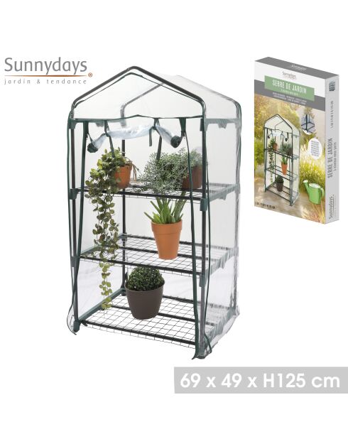 Serre de jardin avec porte à 3 niveaux Mon jardin verte - 69x49x125 cm