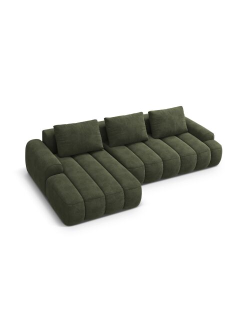Canapé d'angle gauche velours convertible avec coffre de rangement Simona 3 places vert - 275x142x84 cm