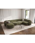 Canapé d'angle panoramique (côté droit) velours Louis 6 places vert - 336x166x74 cm