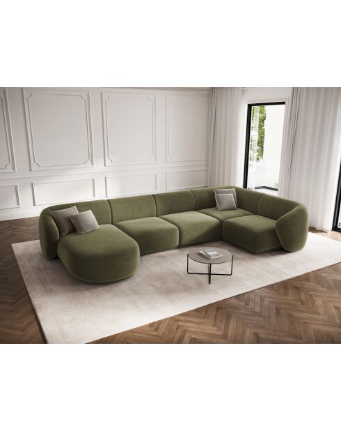 Divano angolare panoramico (lato destro) Louis velvet 6 posti verde - 336x166x74 cm