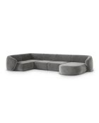 Canapé d'angle panoramique (côté gauche) velours Louis 6 places gris - 336x166x74 cm