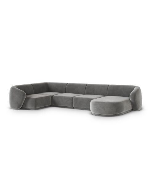 Canapé d'angle panoramique (côté gauche) velours Louis 6 places gris - 336x166x74 cm