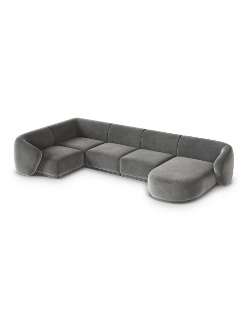Canapé d'angle panoramique (côté gauche) velours Louis 6 places gris - 336x166x74 cm