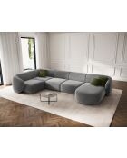 Canapé d'angle panoramique (côté gauche) velours Louis 6 places gris - 336x166x74 cm